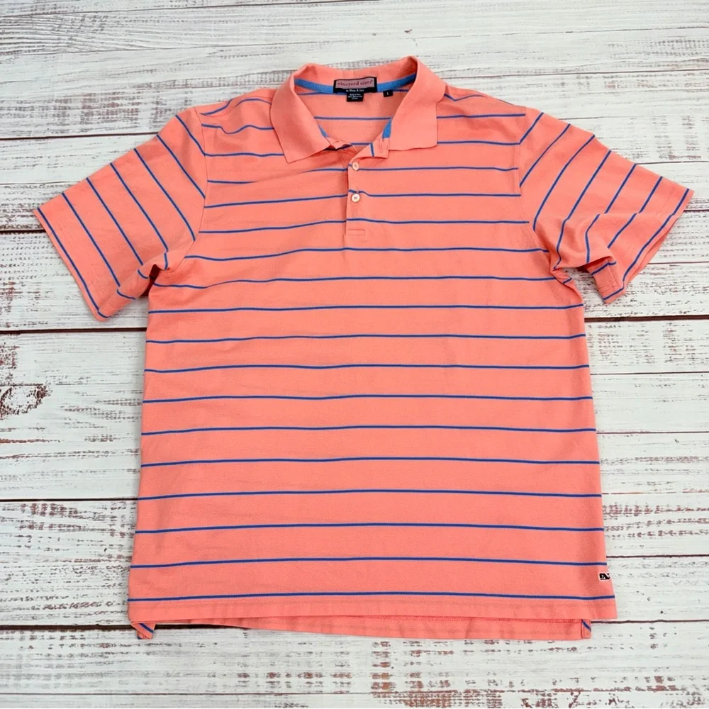 Vineyard Vines Men’s Size Large Pink & Blue Striped Polo Shirt